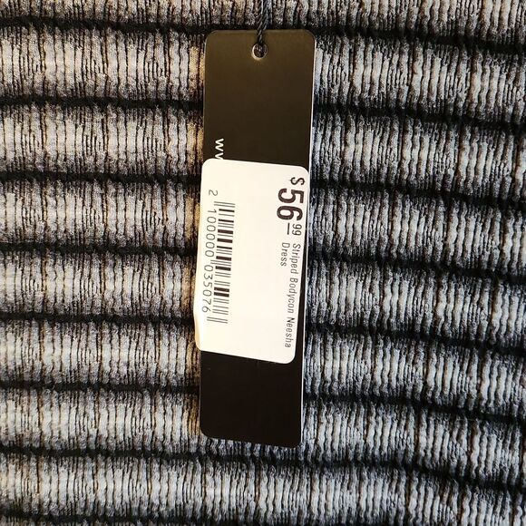 NWT Neesha Black Gray Striped Dress Women M Polyester - Picture 9 of 9